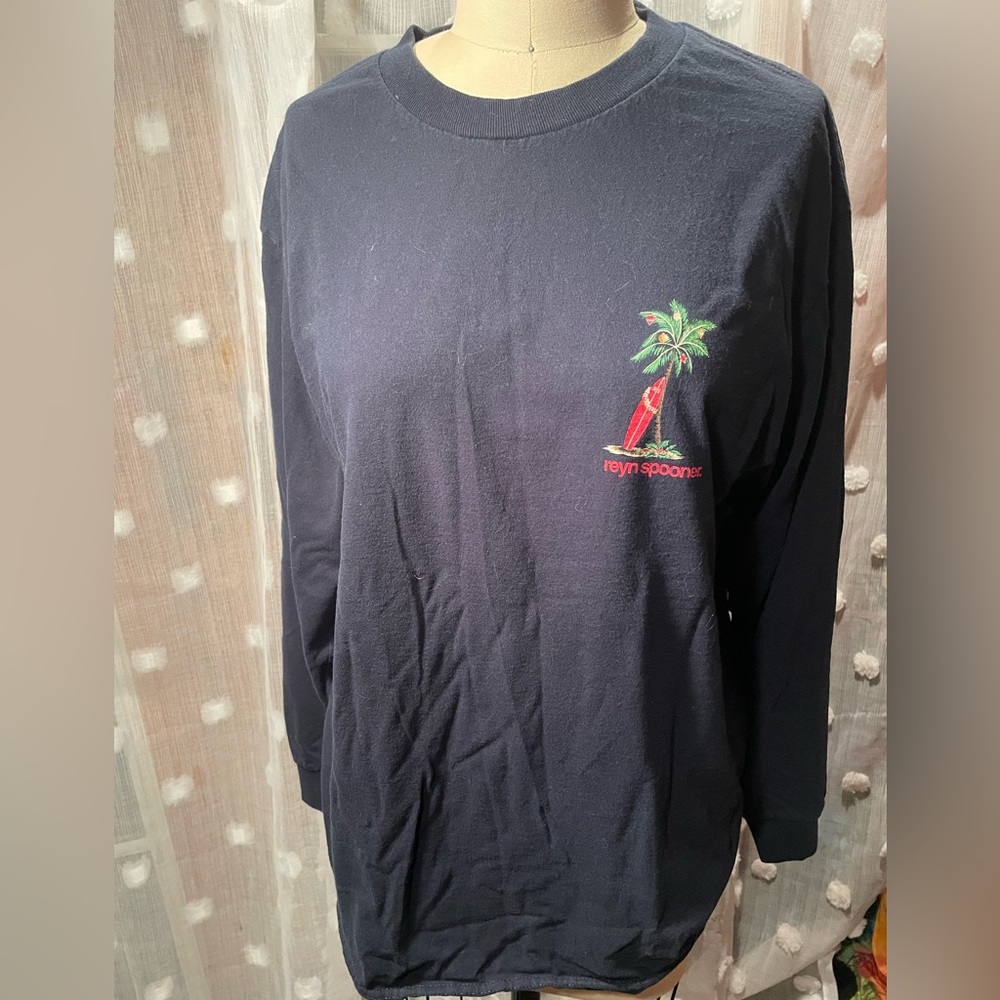 Reyn Spooner Dark Blue Long Sleeve Tee with Palm Tree